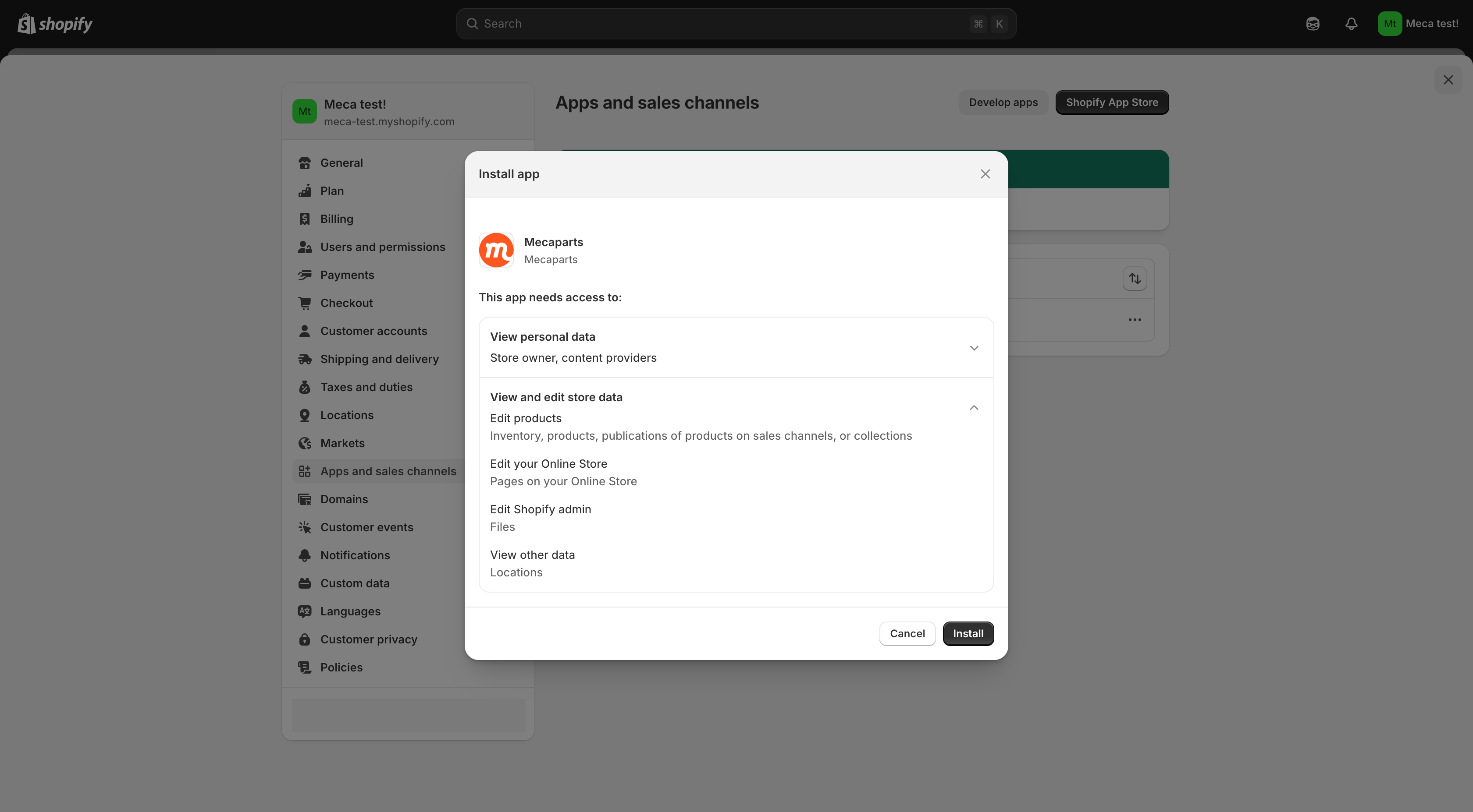 Permissions Screenshot