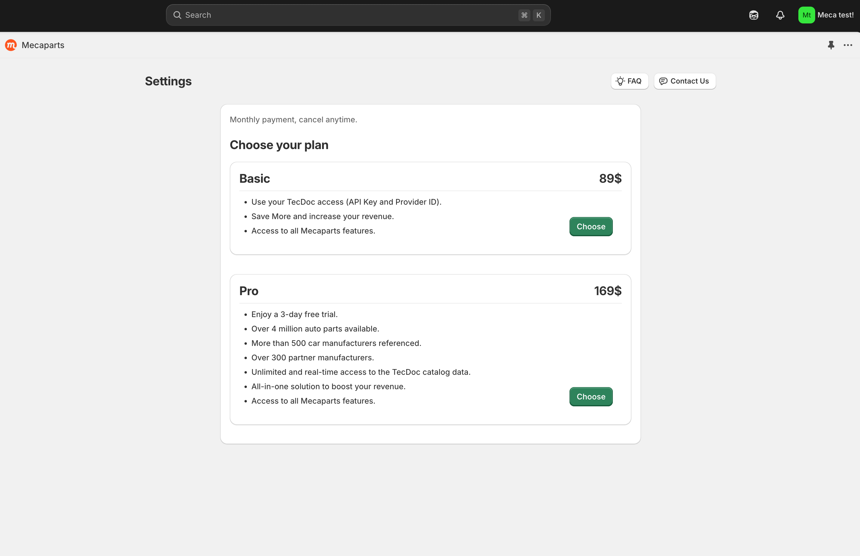Subscription Plan Selection